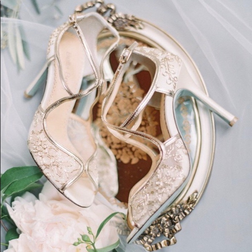 Tess Embroidered Gold Lace Wedding Shoes